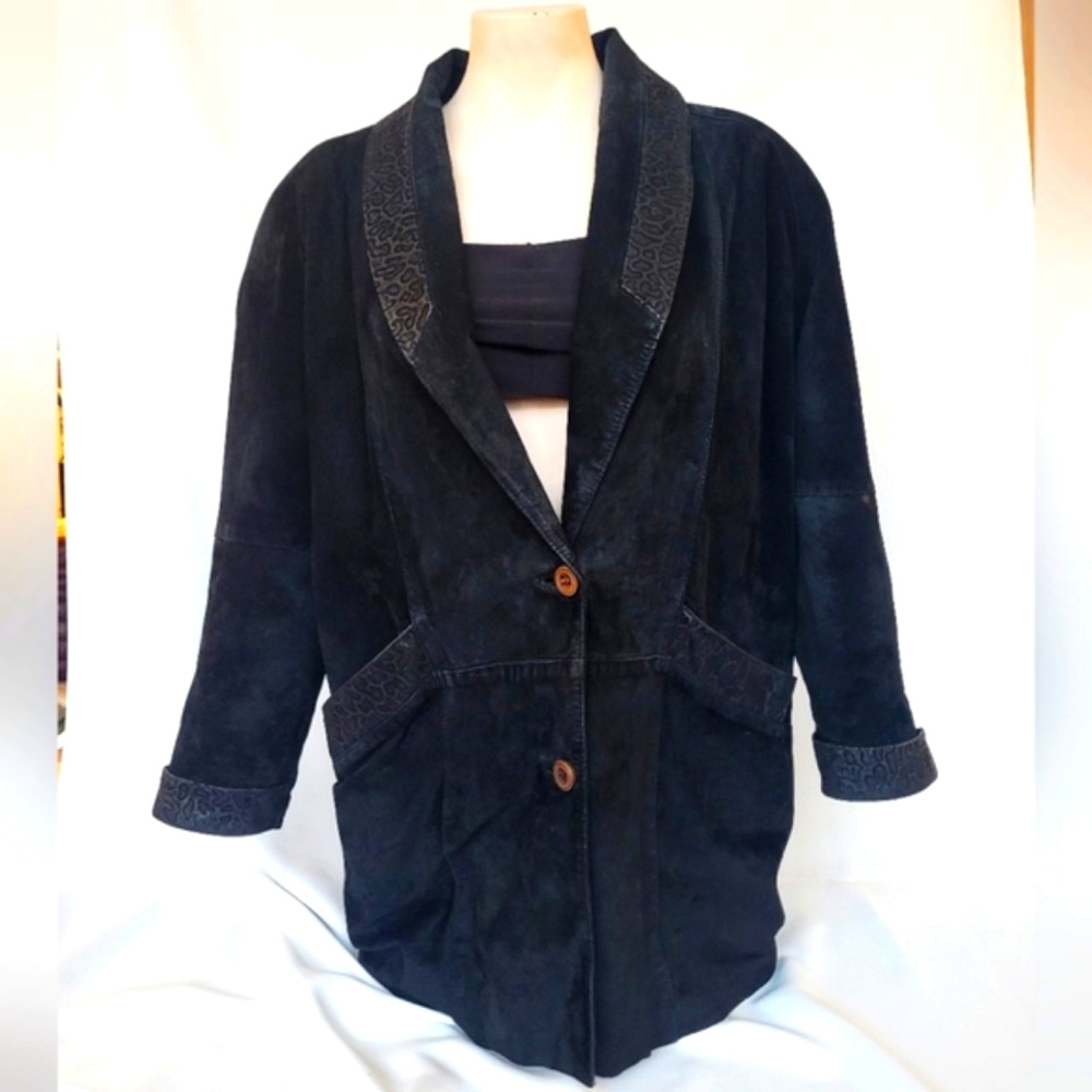 Vintage women's Coronet black suede, leather jacket size M